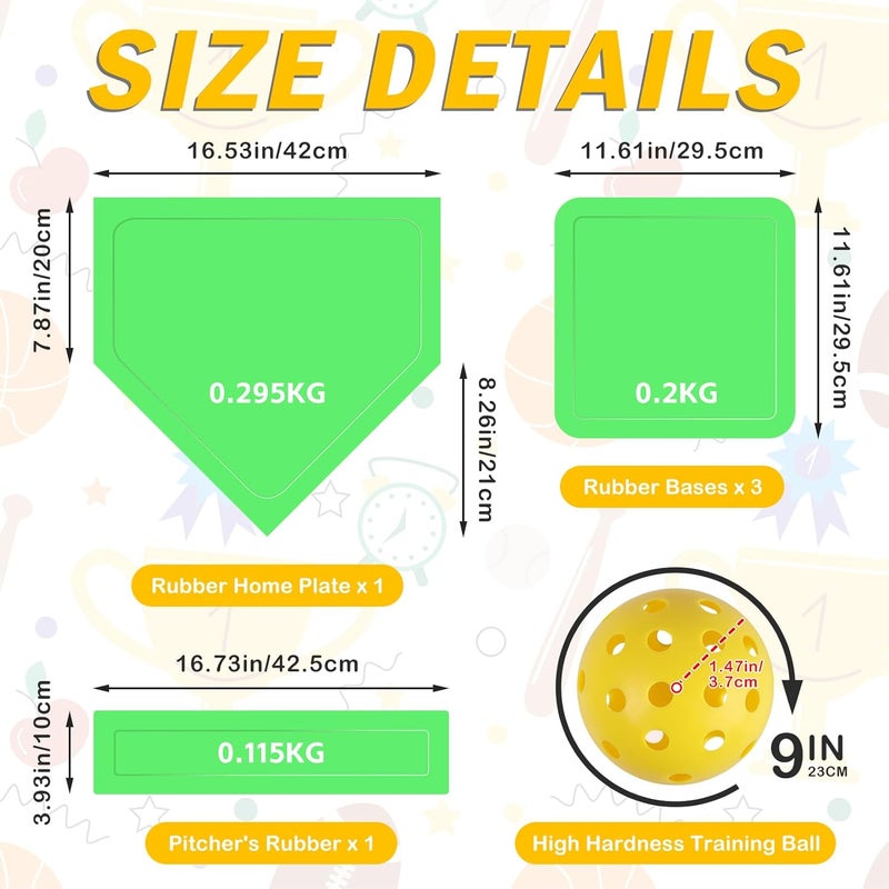 NVAAV Baseball & Softball 5 Piece Base Set, Rubber Field Bases for Kids & Adults, with 5 Piece Training Balls and Storage Bag, Throw Down Base for Backyard Teeball, School Kickball Practice - Image 2